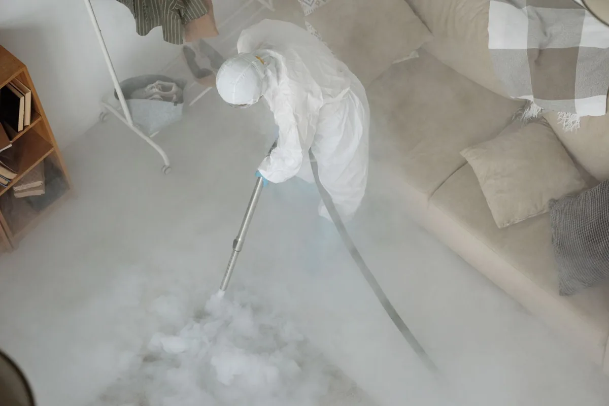 Biohazard cleanup technician in protective equipment, Jonesboro, LA